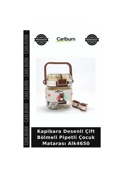 Kapibara Desenli Çift Bölmeli Pipetli Çocuk Matarası Okul İhtayaci Beslenme Çantası Su Kabı Çok Renkli