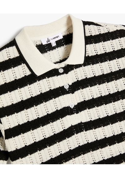 Koton Kroşe Polo Yaka Tişört Crop Kısa Kollu Düğme Detaylı Ekru Çizgili 4sal10805ık Ekru Koton Kroşe Polo Yaka Tişört Crop Kısa Kollu Düğme Detaylı Ekru Çizgili 4sal10805ık Ekru