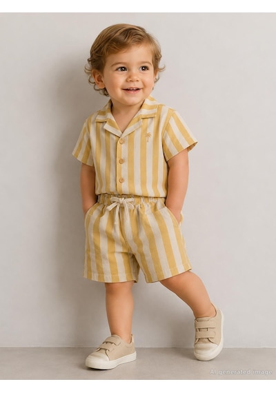 Civil Baby Çizgili 6-18 Ay Şort - Hardal