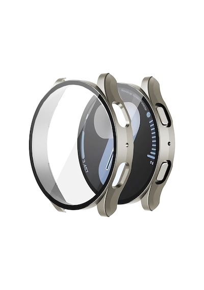 Novstrap Samsung Galaxy Watch 7 44mm İle Uyumlu Ekran Koruyucu Cam Ve Kasa Koruyucu Kılıf Sert Pc