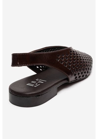 Luvishoes Delızıa Kahverengi Rugan Hakiki Deri Önü Kapalı Lazer Kesim Kadın Sandalet