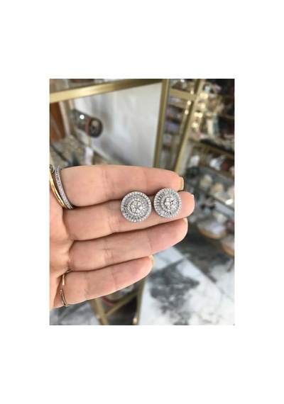 Taş Tasarımlı Yuvarlık Model Silver Renkli Küpe Gümüş