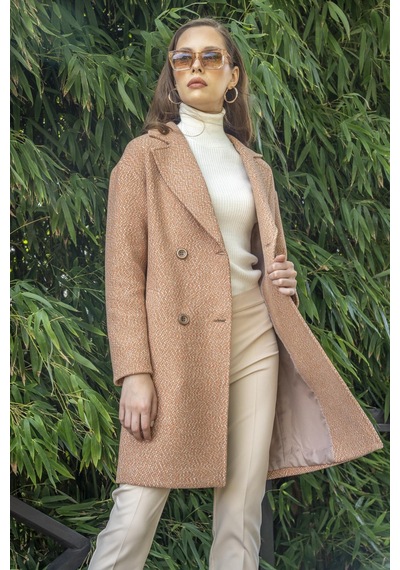 Olcay Kruvaze Oversize Balık Sırtı Kaban Somon 3949 Krem