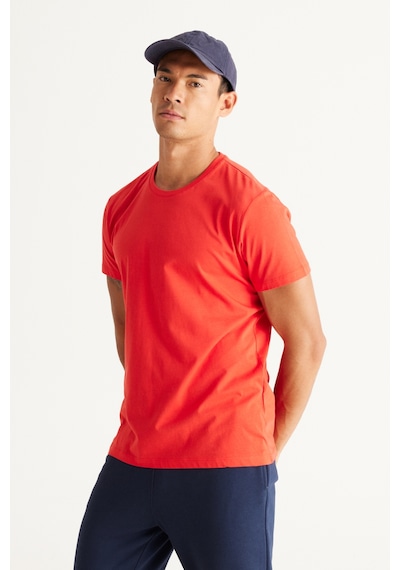 Ac&Co / Altınyıldız Classics Slim Fit Bisiklet Yaka Kısa Kol Pamuklu Erkek Tişört Koyu Turuncu