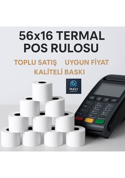 56x16 Termal Pos Kağıdı - Pos Rulosu - Yazarkasa Pos Kağıdı 2 Paket 20 Adet