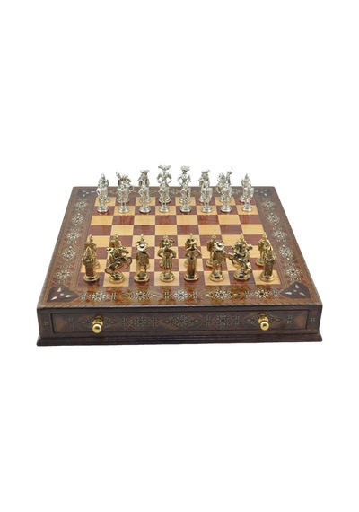 Gifthome Metal Satranç Takımı/seti Battal,ispanyol,parlak,sedefli,ceviz ,çekm. Satranç Tahtası