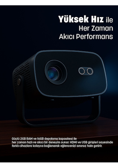 Jeero 4k Smart Cinema Portable Projector Auto Focus / Android Türkçe Menü