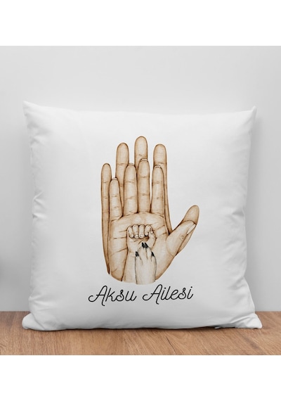 Bk Gift Kişiye Özel Renkli Aile Ve Pati Tasarımlı Beyaz Kırlent Yastık-1, Aile Hediyesi, Ev Dekorasyonu, Evcil Hayvan Kobitmeyencom30328 Bk Gift