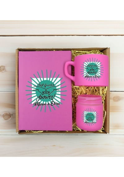 Bk Gift Kişiye Özel İsimli Dtf Best Friend Temalı Pembe Defter & Kahve Fincanı & Mum Hediye Seti-1, Arkadaşa Hediye, Doğum Günü Hediyesi Kobitmeyencom