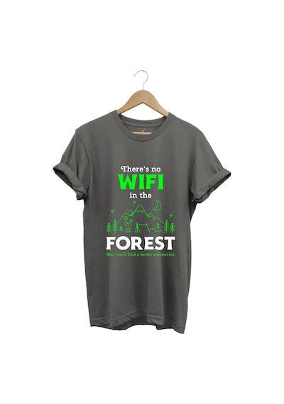 Outdoor Doğa Kamp No Wifi Tasarım Baskılı %100 Pamuk Regular Fit Gri T-shirt Antrasit