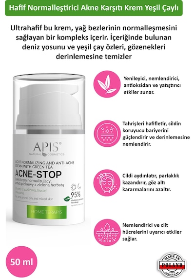 Apis Natural Acne-Stop Yeşil Çay İçerikli Akne Karşıtı Krem 50 ML