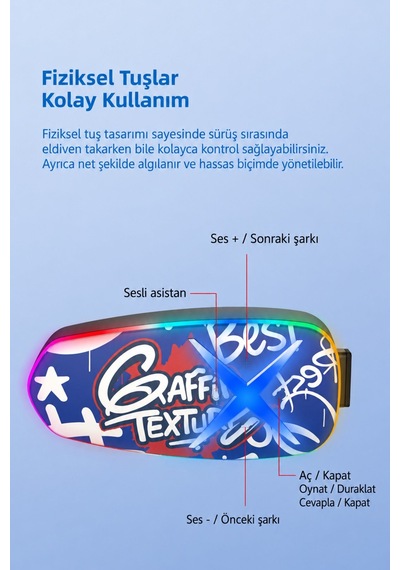 Syk-15 Bluetooh 5.4 Motosiklet Kask Kulaklık Intercom Rgb Işıklı Motorsiklet Interkom