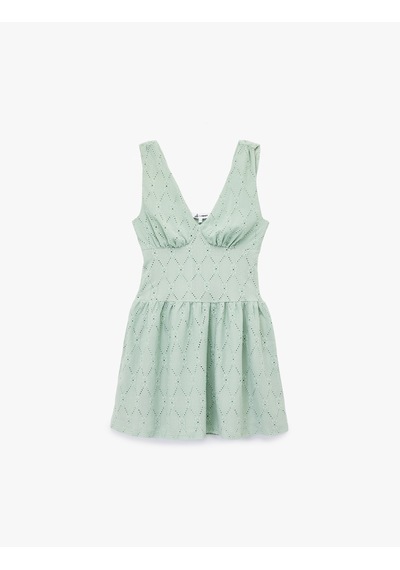 Koton Derin V Yaka Kolsuz Fisto Mini Elbise Mınt 5sal80243ık Mint