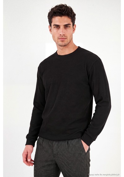Buratti Pamuk Karışımlı Relaxed Fit Bisiklet Yaka Kazak Erkek Sweat 5905837 Siyah