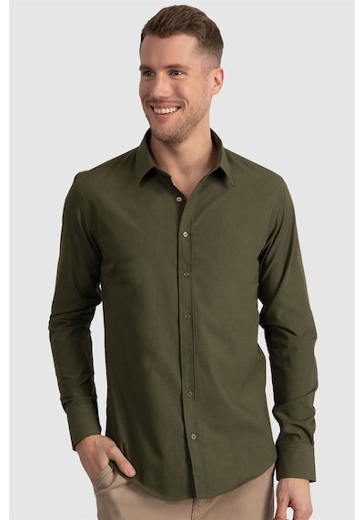 Tudors Slim Fit Dar Kesim Tery Cotton Erkek Gömlek-23406 Haki