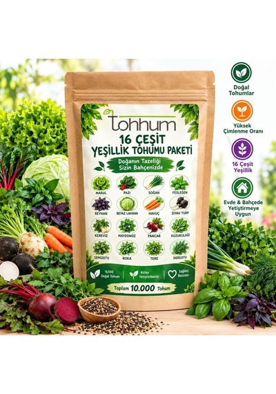 16 Çeşit Yeşillik Tohumu Sebze Ve Aromatik Bitki Tohum Seti Marul, Pazı, Soğan, Havuç, Turp Ve Daha Fazlası