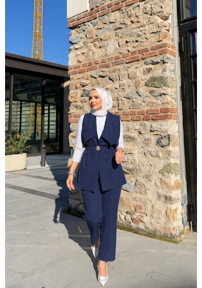 Riella Butik Sera Yelekli Takım Lacivert