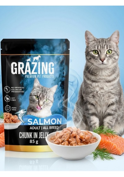 12li Somonlu Yaş Kedi Maması Omega Destekli Yaş Mama 12x 85 Gr