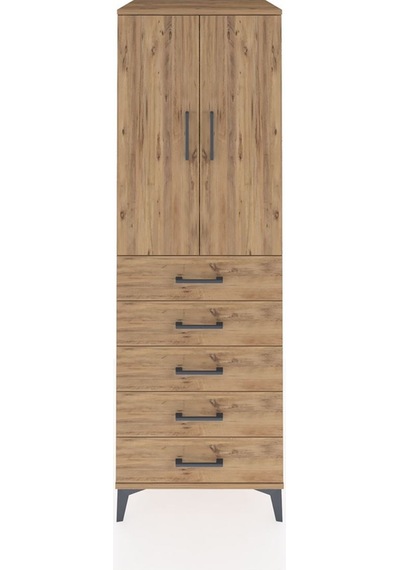 Kronos Dolap Tek Raflı 5 Çekmeceli Tek Askılı 60x59x182 Çam-çam Çam