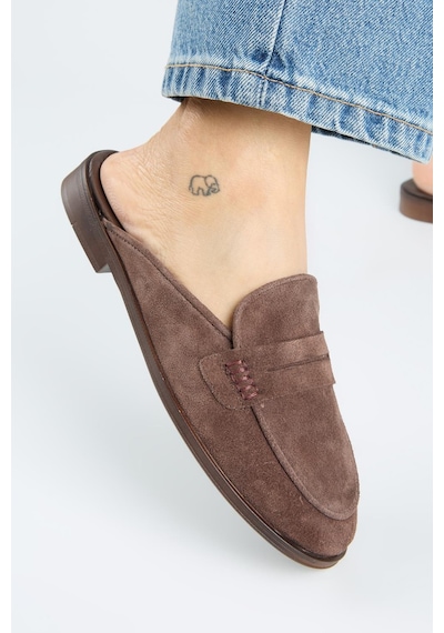 Manijero Linette Kadın Hakiki Deri Loafer Sabo Kahve Terlik