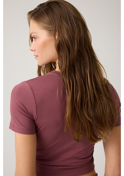 Los Ojos X Melodi Bordo Bedene Oturan Tişört Short Fitted Bordo Bordo