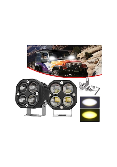 Off Road 3 İnç Çift Renk Beyaz Sarı Çalışma Ve Sis Lambası 2 Adet