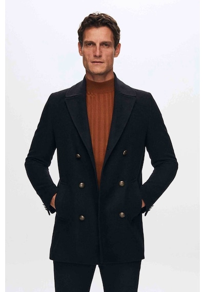 D's Damat Ds Damat Regular Fit Lacivert Denizci Metal Düğme Detaylı Kaşe Kaban 1HF08ORT10005 Lacivert