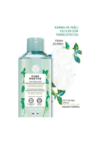 Yves Rocher Karma ve Yağlı Ciltler İçin Gözenek Sıkılaştırıcı Pure Menthe Prebiyotik Miseler Su 400 ML