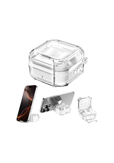 Samsung Galaxy Buds 4 Pro / Buds 4 İle Uyumlu Kılıf Standlı Kilitli Tpu Premium Matte Trip Case Şeffaf