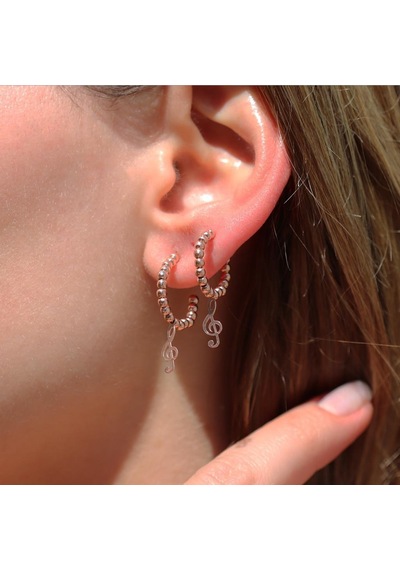 Sol Anahtarı Rose Gold Kaplama Gümüş Küpe Gümüş