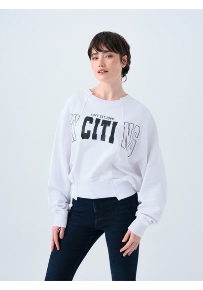 Regular Long Crop Kadın Sweatshirt Beyaz