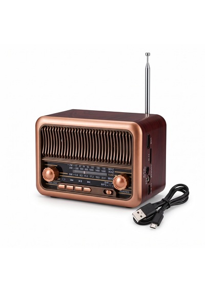 Nns Ns-3315bt Şarjlı Nostaljik Radyo Bluetooth Tws Usb Micro Kart Destekli Dekoratif Müzik Çalar 14cm Boyunda Kahverengi