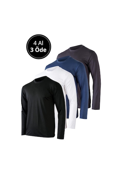 Rich Erkek Siyah-beyaz-antrasit-lacivert 4'lü Paket Basic Uzun Kollu Tişört Body T-shirt Çok Renkli