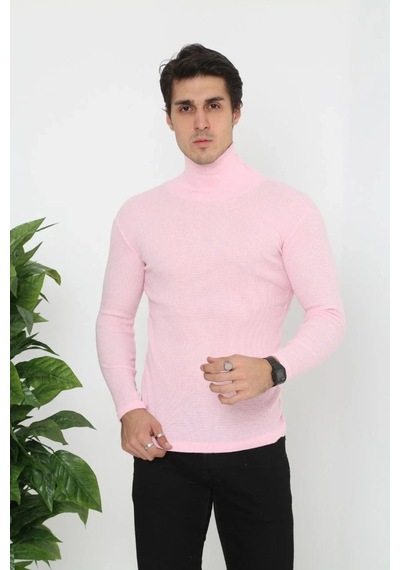 Erkek Fitilli Kaşkorse Kumaş Boğazlı Full Likralı Slimfit Body - Toz Pembe