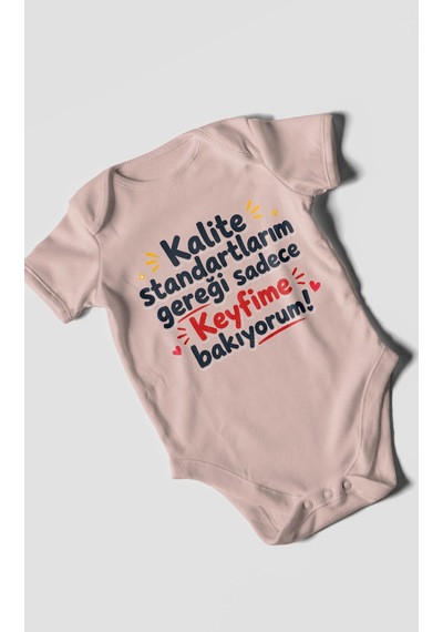 Morivokids Kalite Standartlarım Mesajlı Kısa Kollu Bebek Body %100 Pamuk Pastel Pembe