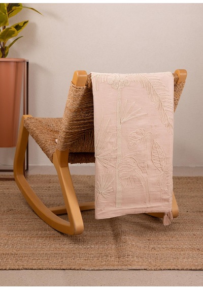 The Mia Throw Koltuk Şalı Püsküllü Pudra 170x130 Pudra