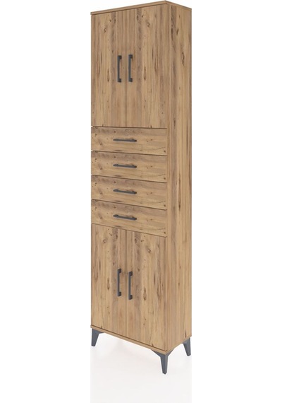Arges Dolap 3 Raflı 4 Çekmeceli 4 Kapaklı 60x30x221 Çam-çam Çam