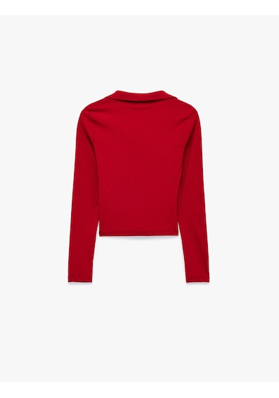 Koton Kaşkorse Uzun Kollu Slim Fit Polo Yaka Tişört Kırmızı 6sal10691ık