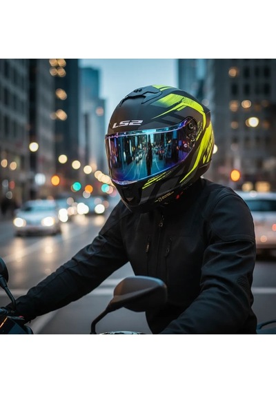 Ls2 Stream 2 Fury Kask Gökkuşağı Vizör Kask Mat Siyah Gri Neon Sarı