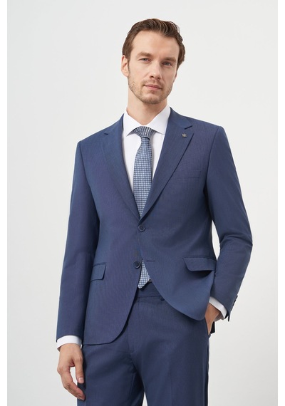 Morven Erkek İndigo Yün Slim Fit Mono Yaka Takım Elbise 25mc001022308 İndigo