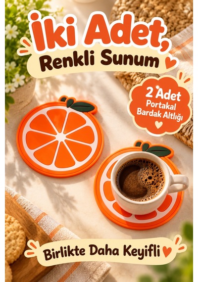 Portakal Desenli Bardak Altlığı 2'li 10 Cm Turuncu Meyve Figürlü Masa Ve Sehpa İçin Dekoratif Altlık