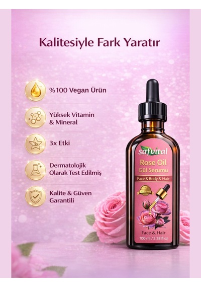 Safvital Gül Özlü Serum 100 Ml B5 Vitaminli Yoğun Nem Işıltı Veren Cilt Ve Saç Bakım Serumu Etkili