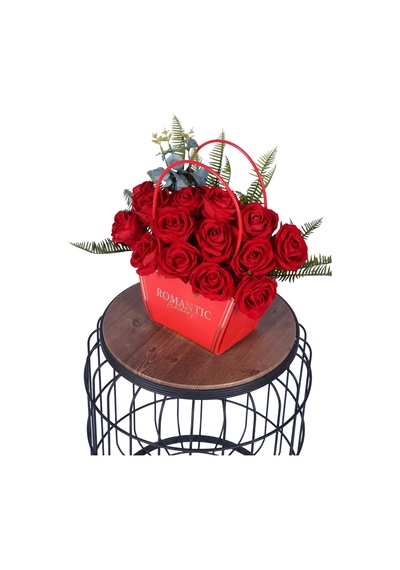 Yapay Çiçek Sitesi Yapay Çiçekli Romantic Çantalı Aranjman Model 10 Kırmızı