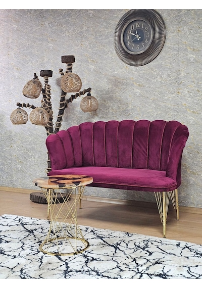 Zafir İkili Gold Kaplama Tel Ayak Papatya Çay Seti Koltuk Takımı , Balkon, Salon, Ofis, Cafe Koltuk Takımı Bordo