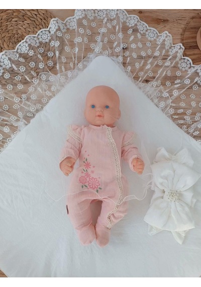 Yenidoğan Ay Işığı Papatya Dantelli Taşlı Fiyonk Bebek Battaniyesi Kundak Ekru Ekru