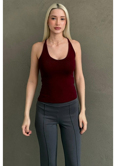 Madmext Bordo Basic Vücuda Oturan Kolsuz Kadın Atlet Mg2639 Bordo