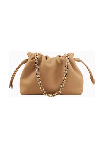Studio Amelia Studıo Amelıa Alexandra Petite Bej Deri Büzgülü Zincir Askılı Kadın Clutch Çanta