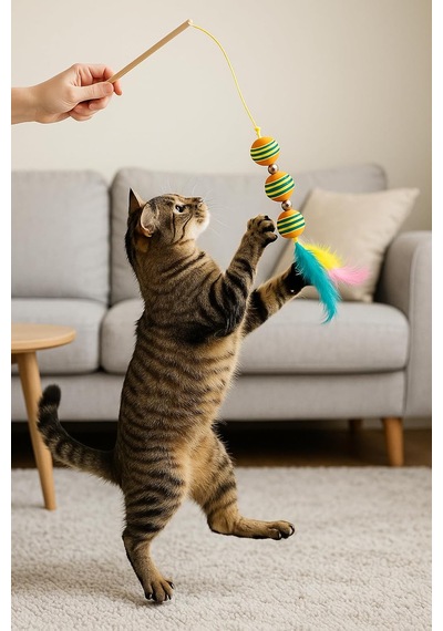 3 Toplu Ahşap Saplı Kedi Oltası 1 Adet