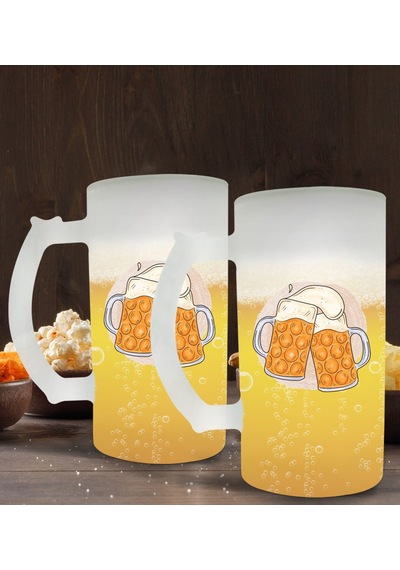 Bk Gift Bira Tasarımlı 2’li Buzlu Cam Bira Bardağı 50cl-1
