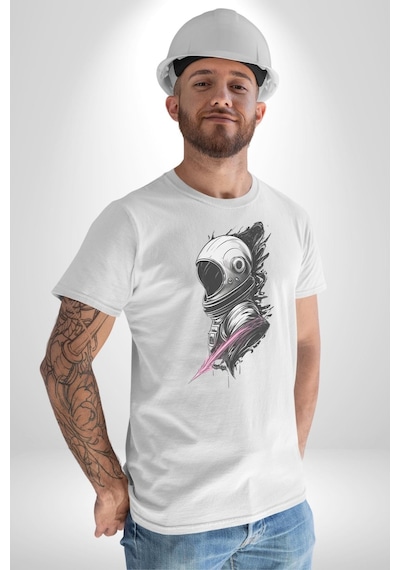 Astronot Kafası Unisex Unisex Beyaz Organik Baskılı T-shirt Penye Yüksek Kalite Beyaz